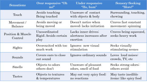 Synthesized Sensory Modulation Disorder Chart (As Based Off of Carol kranowitz)